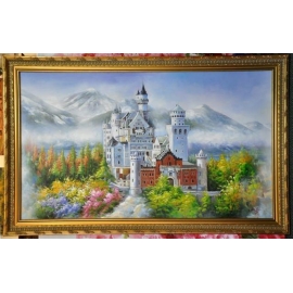 油畫 - 油畫風景 -  天鵝堡畫作系列 - 新天鵝堡(德語：Schloss Neuschwanstein) - y14251 畫作系列 